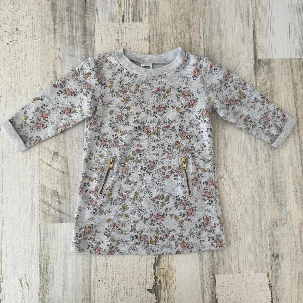 Old Navy Floral Print Sweatshirt Dress - Girls 3-6M Soft Colorful